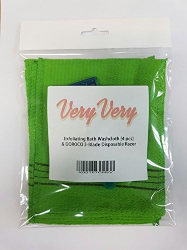 Korean Exfoliating Bath Washcloth [4 pcs] (Green) + DOROCO 3-Blade Disposable Razor
