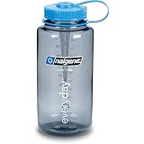 Nalgene Tritan Wide Mouth BPA-Free Water Bottle, 32 Oz, Grey w Blue