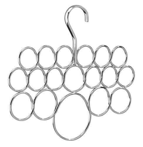 InterDesign Axis Scarf Hanger - Storage Organizer Rack for Scarves, Neck Ties, Belts, Shawls, Pashminas and Accessories - 18 Loops, Chrome
