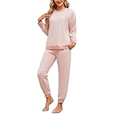 HEARTNICE Womens Pajamas Set Lightweight Fleece Outfit Soft Lounge Pjs Cozy Sleepwear with Jogger Set 2 Piece Long Pullover