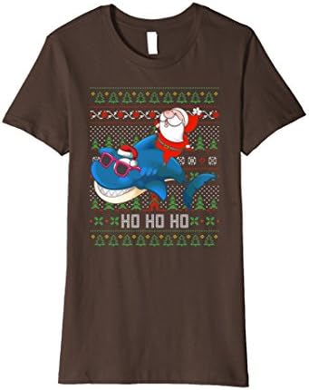 Womens Funny Santa Claus Shark Gifts Shirt Shark Lovers Merry Xmas Small Brown