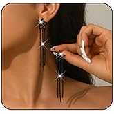 Gold Star Earrings for Women Sparkly Rhinestone Star Tassel Dangle Earring Crystal Long Waterfall Earring Wedding Party Fashion Outfits Jewelry Accessary