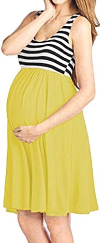 Challyhope Women O-Neck Pregnant Dress Casual Maternity Stripe Splice Swing Tank Dress