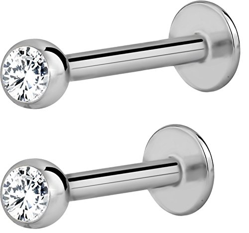 16g Titanium Tragus Earring, Helix Earring and Labret Piercing Stud with CZ Crystal