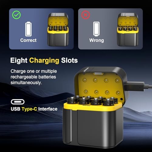 Wiederaufladbare Lithium AA Akkus 8-Pack mit Ladegerät, 1.5V 3700mWh Hohe Kapazität, Bis 2000 Ladezyklen Mit Aufbewahrungsbox Kompatibel mit Blink Außenkamera, Spielzeug & Mehr
