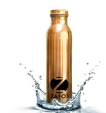 Zafos Pure Copper Yoga Water Bottle, 1000ML Handmade, Joint Free &amp; Leak Proof for Ayurvedic Health Benefits