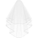White Double Ribbon Edge Center Cascade Wedding Veil With Comb - Bridal Accessory