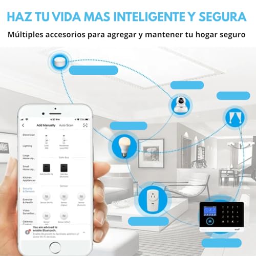 Clicklife - Kit Alarma WiFi Sistema de Seguridad Inalambrica para Casa y Negocio con App Celular, Compatible con Google y Alexa Notificaciobnes en Tiempo Real (10 Sensores, Control de 100 Zonas)