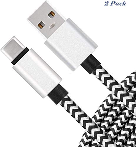 USB Type C Charger Cable [3-Pack, 6ft] Myckuu Fast Quick Charge USB-C Nylon Braided Cord for Samsung S9/S8 Plus, Galaxy Note 9/8, LG Stylo 4/G7 Thinq, Moto G6/Z3, ZTE Blade Zmax - White/Black