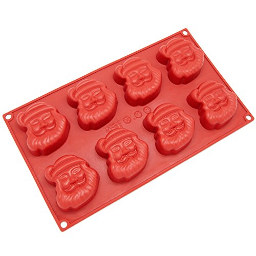 Freshware SL-127RD 8-Cavity Silicone Holiday Santa Claus Muffin, Cupcake, Brownie, Cornbread, Cheesecake, Panna Cotta, Pudding, Jello Shot and Soap Mold