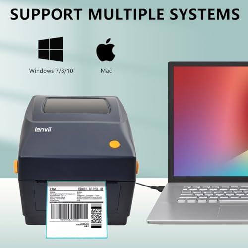 LENVII 4x6 Thermal Label Printer | 2/3/4 Inch Multi-Size Barcode Printer | 127mm/s High-Speed 203DPI Wired Barcode Printer | Compatible with Aramex/Noon/Emirates Post | Windows/Mac/Dubai Mall Kiosks