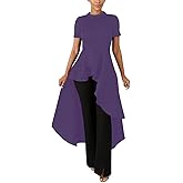 Lrady Womens Casual Shirt Dress High Low Irregular Ruffle Hem Blouse Asymmetrical Peplum Long Tunic Tops