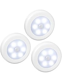 AMIR Motion Sensor Light, Cordless Battery-Powered LED Night Light, Stick-anywhere Closet Lights Stair Lights, Safe Lights for Hallway, Bathroom, Bedroom, Kitchen, etc. (White - Pack of 3)