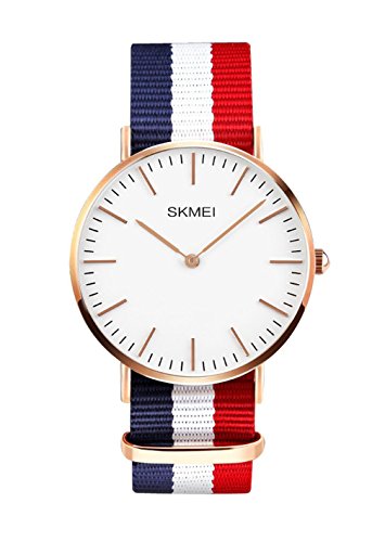 Carrie Hughes Men's Golden Casual Quartz Wrist Watch France Striped Nylon Band Waterproof CH27