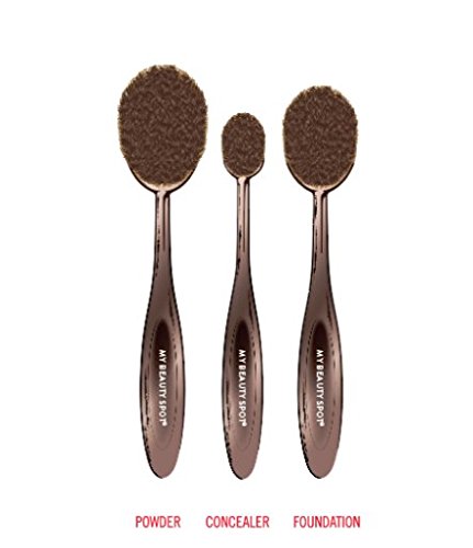 My Beauty Spot Color Rush Flawless Foundation Oval Toothbrush Style Makeup Brush Set With Metallic Bronze Handles - Small, Medium & Large