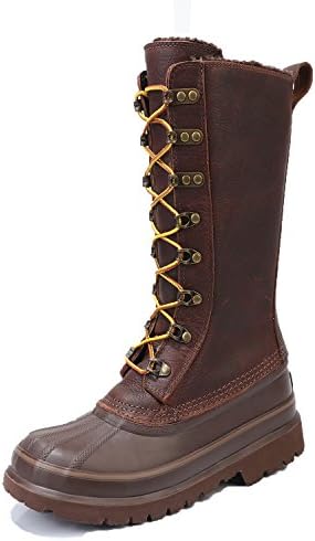DOWTO Waterproof Mid High Flat Casual Lace UP Leather Winter Snow Boot For Women (8 B(M) US, Chocolate)