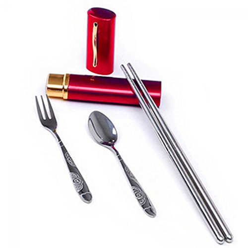 Pushhr 3in1 Portable Folded Spoon Fork Chopstick Cutlery Set Tableware Stainless Steel