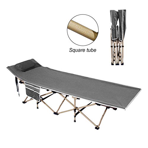 SogesHome Folding Camping Cot Portable Outdoor Folding Bed Cot with Side Bag and Pillow Made of Double Layers 600D Oxford Gray, CT-Y10-GY-SH - Thumbnail 6