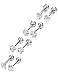 ORAZIO Arete de acero inoxidable con piedras circonia incrustadas, 8 unidades, 18 g