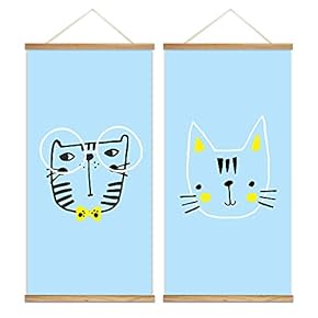 Hanging Poster Cute Cats Theme Wall Decoration for Bedroom Dinning Room Ready to Hang - 18"x36"x2 Panels