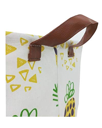 TIBAOLOVER Square Natural Linen & Cotton Fabric Storage Bin with Handles for organizing Kids Toy/Playroom Organization/Toy Bin/Closet/Shelf Baskets/Baby Hamper(Yellow Pineapple) - Thumbnail 3
