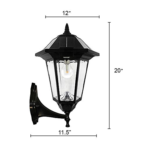 GAMA SONIC Windsor Bulb Solar Light, Outdoor Solar Powered LED, Wall or Post Mount, Black GS-99B-FPW - Thumbnail 2