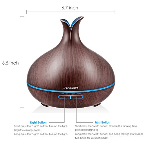 URPOWER 400ml Essential Oil Diffuser Wood Grain Diffuser with Auto ShutOff, Aromatherapy Oil