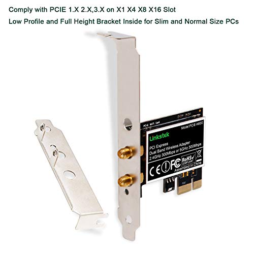 LinksTek Wireless N 600Mbps (2.4GHz 300Mbps and 5GHz 300Mbps) PCI-E Wi-Fi Adapter-PCIE Wi-Fi Card-Wireless Network Adapter for Windows 10 8.1 8 7 XP and Windows Server (32/64bit) PCs (PCIE-N600) - Thumbnail 3