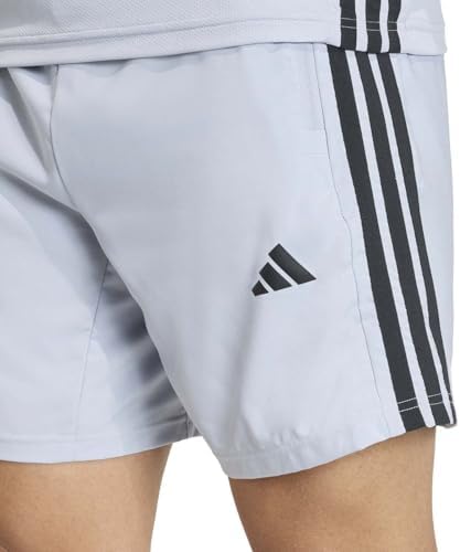 Herren Workout Essentials Base 3 Stripes Woven Short, Halo Silver/Black, XL 7 inch