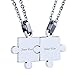 Custom Engraving Name/Date Stainless Steel Matching Jigsaw Puzzle Pendant Chain Necklace For Couple's Gift (silver)