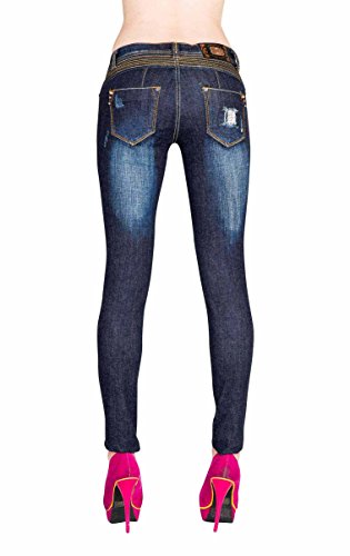 VIRGIN ONLY Women's Embellished Skinny Jeans (Dark Blue, 7) - Thumbnail 3