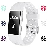 iGK Silicone Replacement Bands Compatible for Fitbit Charge 2, Adjustable Breathable Sport Strap Smartwatch Fitness Wristband with Air Holes All White Small