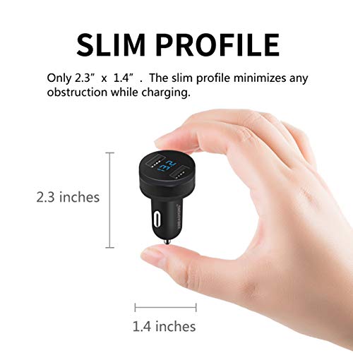 Car Charger, XINBAOHONG Fast Charge Metal Dual USB 4.8A Car Adapter LED Display Car Voltage Detector Flush Fit for Phone PC and More (Black-B)