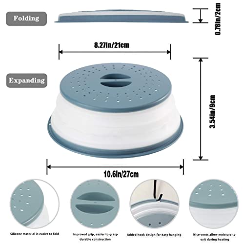 2 Stück Faltbare Mikrowellen Abdeckung, Deckel für Mikrowelle, Abdeckhaube für Mikrowellendeckel, Hoch Mikrowellen Spritzschutz, Faltbare Mikrowellenabdeckung mit Haken, für Obst, Gemüse (Grau, Blau) thumbnail 3