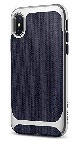 Spigen Neo Hybrid iPhone X Case Herringbone with Flexible Inner Protection and Reinforced Hard Bumper Frame for Apple iPhone X (2017) - Midnight Blue & Satin Silver