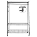 Homdox Garment Rack with 3 Tier Wire Adjustable Shelves, Rolling Clothes Rack Heavy Duty, 1 Hanging Rod, 2 Side Hooks, Black