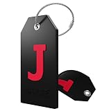 Initial Luggage Tag with Full Privacy Cover and Stainless Steel Loop (Black) (J)