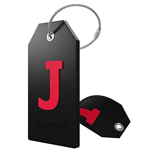 Initial Luggage Tag with Full Privacy Cover and Stainless Steel Loop (Black) (J)