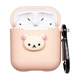 Logee Yellow Bear Case for Apple Airpods Charging Case,Cute Silicone 3D Cartoon Airpod Cover,Soft Protective Accessories Kits Skin with Carabiner,Character Cases for Kids Teens Girls Guys (Airpods)