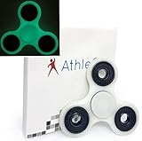 AthleCo Fidget Spinner Authentic Toy Tri-Spinner EDC ADHD relieve anxiety Premium High Speed Ceramic Bearing (White - Glow)