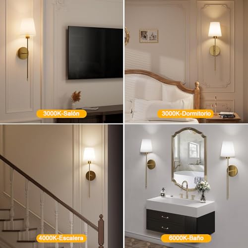 2 PCS lámparas de pared recargables, bombillas regulables desmontables y control remoto, 15 colores Aplique de pared inalámbricas para dormitorio Salón Pasillo (oro)