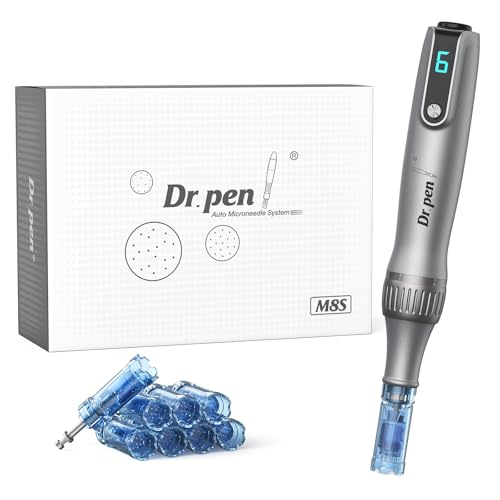 Dr. Pen M8S Microneedling Pen, Original Dr. Pen Machine Microneedle Wireless Professional Microneedling Pen Kit for Face Body Hair Beard Growth Gift – 8 Cartridges