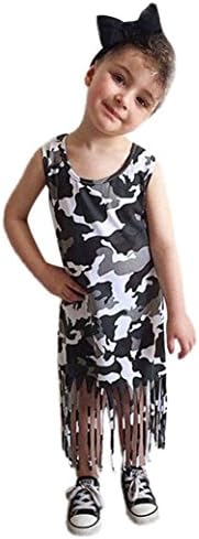 Cool Girl Camouflage Summer Dresses, Girl Kids Sleeveless Dress Casual Sundress Tassel Long Beach dress
