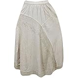 Mogul Interior Womens Vintage Asymmetrical Skirt Beige Embroidered Bohemian Long Skirts S/M