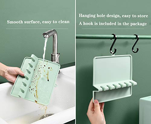Silicone Spoon Rest for Kitchen Counter,Spoon Holder for Stove Top,Kitchen Utensil Holder with Drip Pad, Cooking Utensil rest with Hang Hole