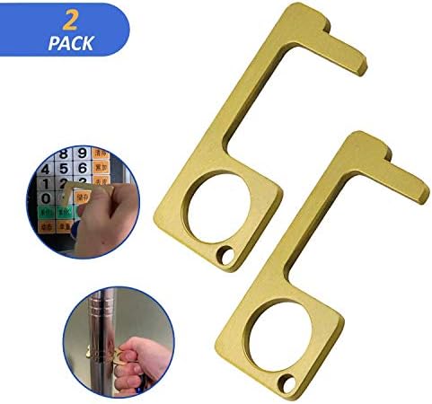 Rani Brass Door Opener And Stylus Keychain Pack Of 2 No Touch Door Opener Tool Elevator Button Pusher Brass Key Ring Zinc Alloy Hygiene Hand Door Opener