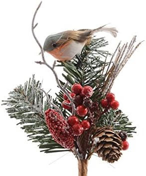 Fir Branch with Bird and Berries 20 cm Red//Green Fir Injection Moulding Decoration Branches Artificial Christmas Branches
