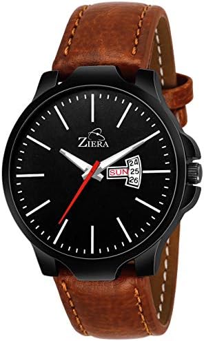 ZIERAAnalogue Black Leather Strap Day and Date Men's Watch
