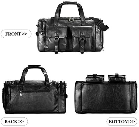 Zeroway Travel Duffel Bag with Shoe Pouch, PU leather Carry on Bag Weekender Overnight Bag for Men Women Black 5 Zeroway Travel Duffel Bag with Shoe Pouch, PU leather Carry on Bag Weekender Overnight Bag for Men Women Black
