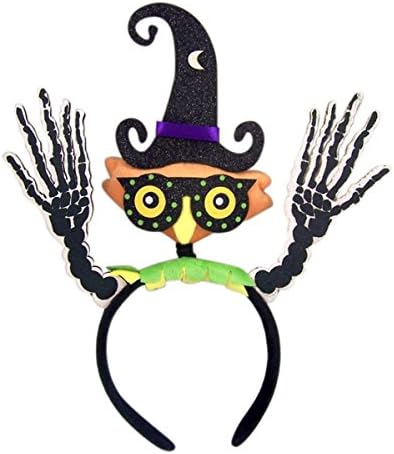 Halloween Plush Owl Headband with Witch Hat and Skeleton Hands